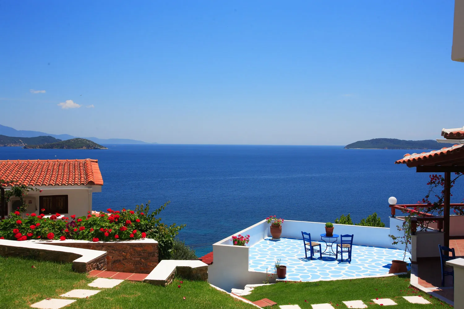 Garden terraces and the view over the bay