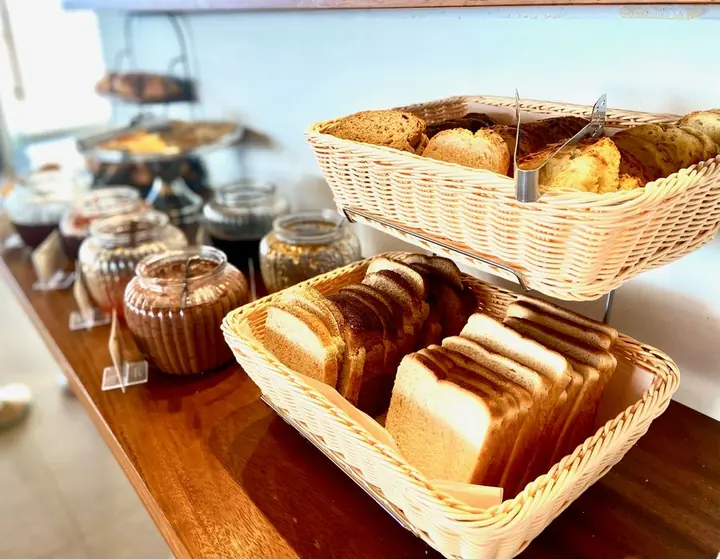 Bread and pastries at breakfast