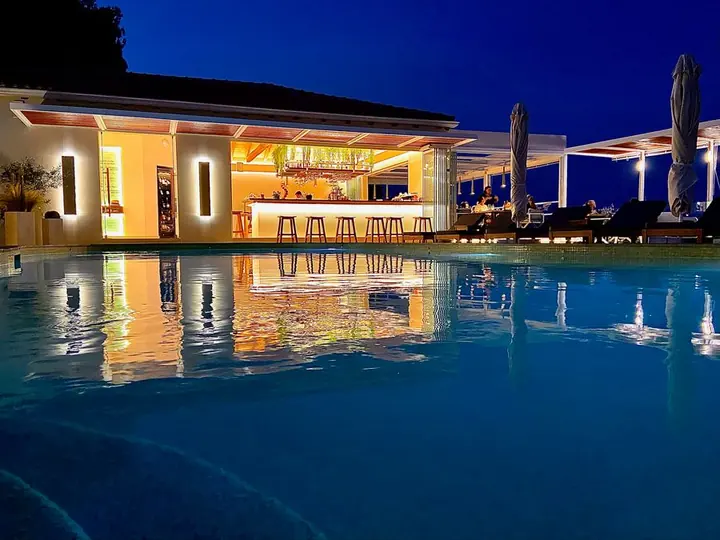 The pool bar at night